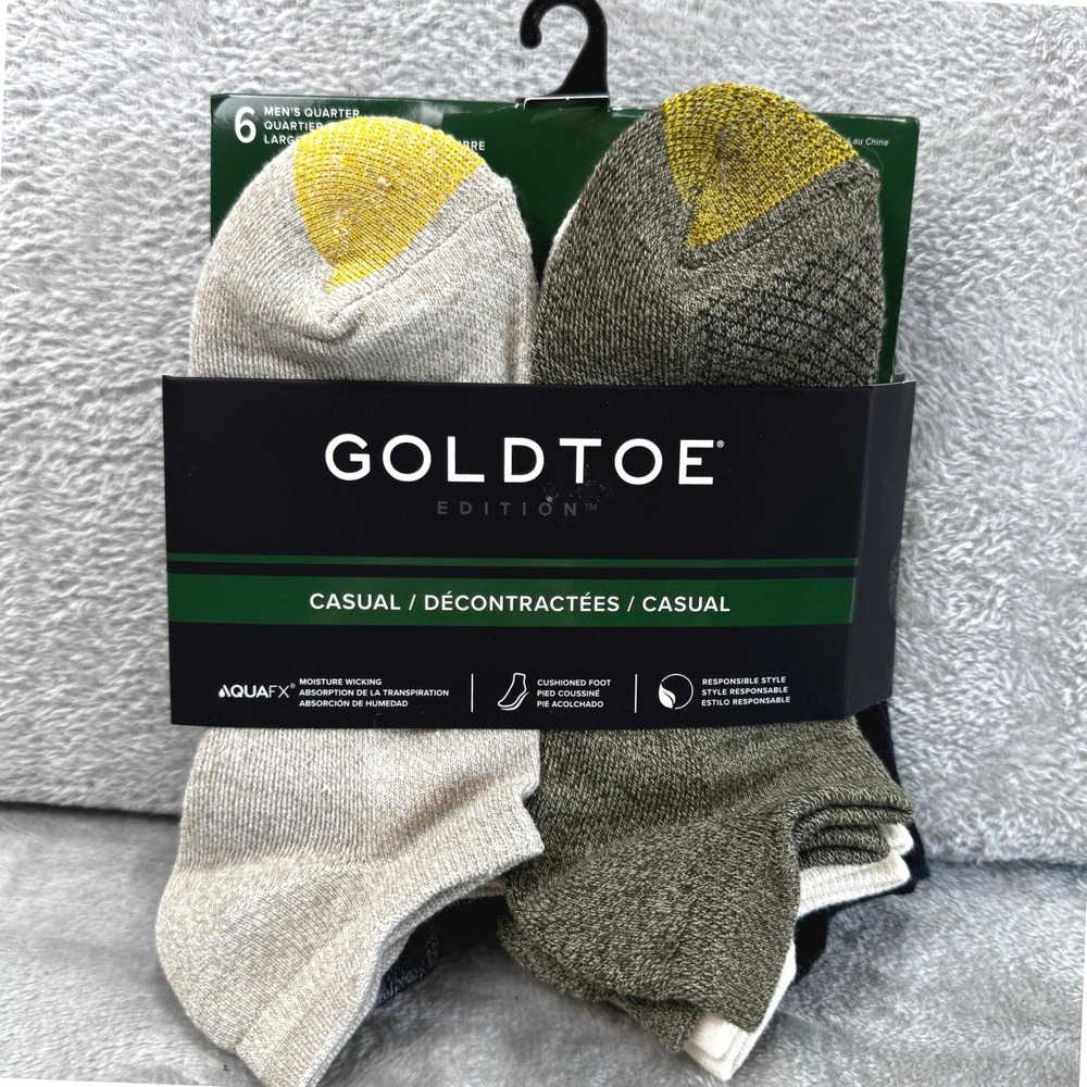 Goldtoe Edition Mens 5 Pair Quarter Socks AquaFX Cushioned Earth Tones Sz 6-12.5